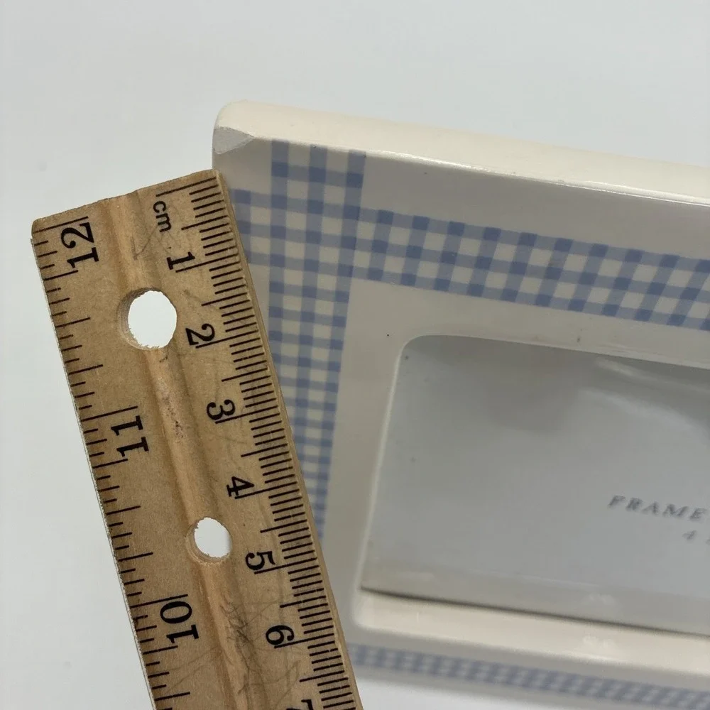 Hallmark Ceramic Picture Frame 4x6 Blue Gingham Sunflower Country cottage core